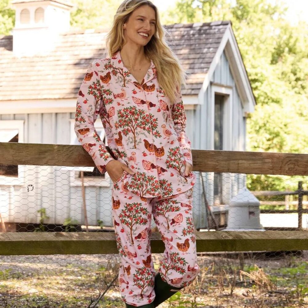 Whimsical Chicken Pajamas Cottagecore XS S M Printfresh Cotton Sleepwear